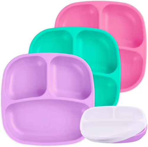 Miniatura 22 de Re-Play Platos para niños pequeños con divisores, 3 compartimentos de pared profunda, platos divididos para niños con 3 tapas, aptos