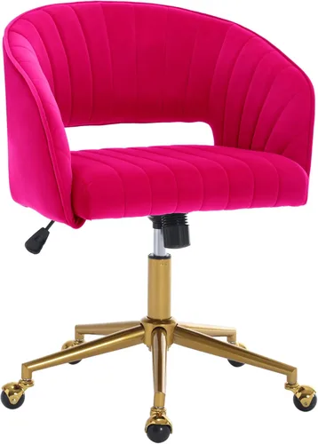 Miniatura 25 de Silla de escritorio giratoria para oficina en casa, moderna silla de escritorio de terciopelo, sillón de altura ajustable con base dorada, silla