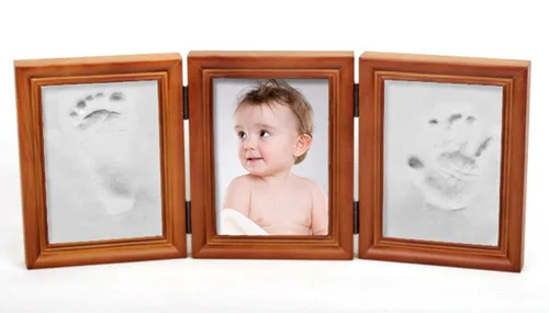 Kit de huellas de manos para bebés y marco de fotos para niños o recién nacidos, caja de recuerdos para niños y niñas (marco de café clásico, blanco)