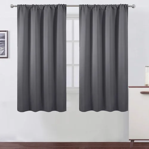 Miniatura 114 de LEMOMO Cortinas opacas negras para cocina, 42 x 45 pulgadas, juego de 2 paneles de cortinas opacas con bolsillo para cortinero para ventana pequeña