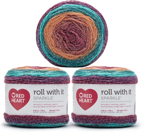Miniatura 13 de Red Heart Roll with It Sparkle - Hilo de amatista – Paquete de 3 unidades de 5.29 oz/5.3 onzas, mezcla acrílica, 4 medianos (peinado), 561 yardas