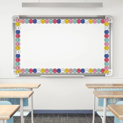Miniatura 4 de Whaline Borde de tablero de anuncios Happy Face de 32.8 pies, color azul marino, rosa, rosa, amarillo, verde, borde enrollado troquelado