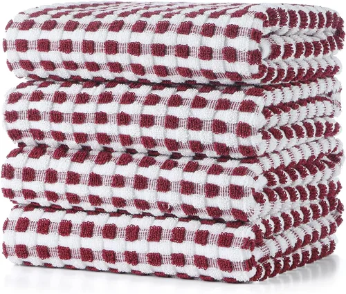 Miniatura 14 de SALAS Paños de cocina de algodón para secar platos de cocina, toallas de cocina de rizo de celosía, paños de cocina altamente absorbentes con lazo