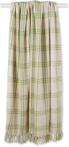 Miniatura 2 de DII Modern Farmhouse Plaid Collection - Manta de algodón con flecos, 50 x 60 pulgadas, color blanco/verde antiguo