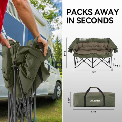 Miniatura 3 de Huskfirm Sillas de Camping Dobles Acolchadas Loveseat para 2 Personas - Sofá de Camping de Servicio Pesado de Tamaño Grande para Adultos Exterior