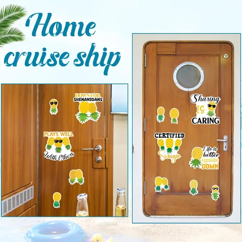 Miniatura 7 de 13 piezas de decoración de puerta de crucero de piña, imanes divertidos de piña tropical para crucero, reutilizables, divertidos letreros magnéticos