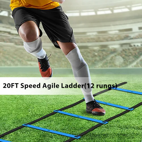 Miniatura 5 de Vztipki Speed & Agility Training Equipment-20ft Agility Ladder, 6 Poles, 12 Soccer Cones, Resistance Parachute, Jump Rope, Soccer Football