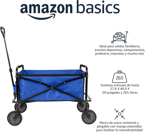 Miniatura 2 de Amazon Basics Carro utilitario plegable y resistente para deportes al aire libre, capacidad de peso de 265 libras, campamento, jardín y compras, Azul