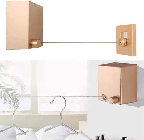 Miniatura 2 de Youngine Tendedero retráctil para interiores y exteriores, para colgar en la pared, con cuerda de acero de 13.8 pies, colgador de cuerda ajustable