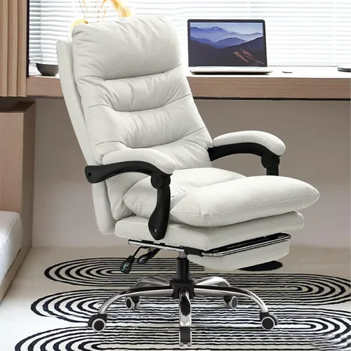 Office Chair with Soft Cushion, High Backrest Gaming Chair, Executive Writing Chair with Footrest, Ergonomic Leather Computer Chair for Home Office
