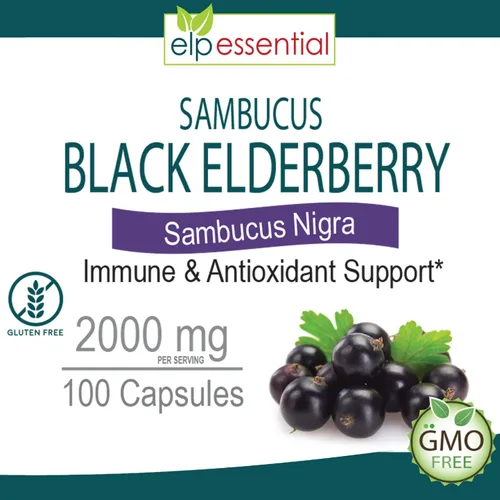 Miniatura 3 de ELP ESSENTIAL Cápsulas de saúco negro de 2000 mg 100 unidades Extracto de Sambucus súper concentrado, antioxidante e inmune