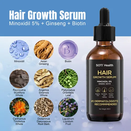 Miniatura 4 de Suero tópico para el crecimiento del cabello de minoxidil al 5% para hombres y mujeres, suero para el crecimiento del cabello para la pérdida