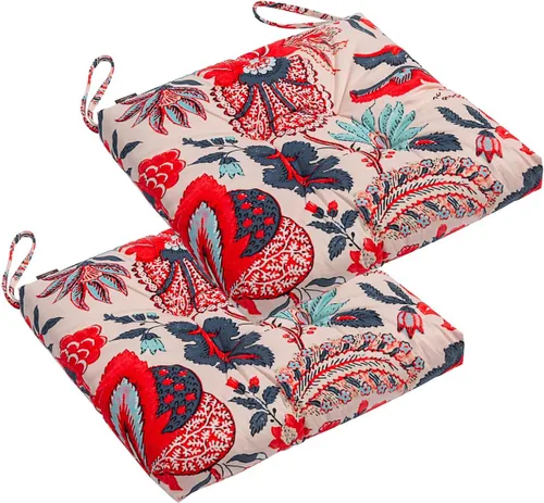 Miniatura 8 de Paquete de 2 cojines de mimbre para asiento de patio para exteriores e interiores con lazos, cojín para silla de comedor, 17 x 17 pulgadas
