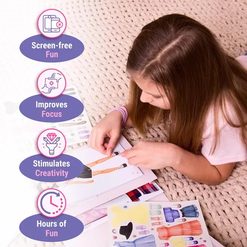Miniatura 6 de BSCOOL Fashion Studio Vestirse, Dibujar, Colorear. Libro de Creatividad de Pequeña Diseñadora para Niños de 4 años en adelante con Pegatinas