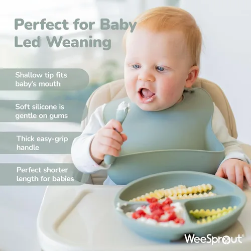 Miniatura 3 de WeeSprout Cucharas de bebé para autoalimentación a partir de 6 meses, utensilios de silicona suaves y duraderos para encías y dientes sensibles