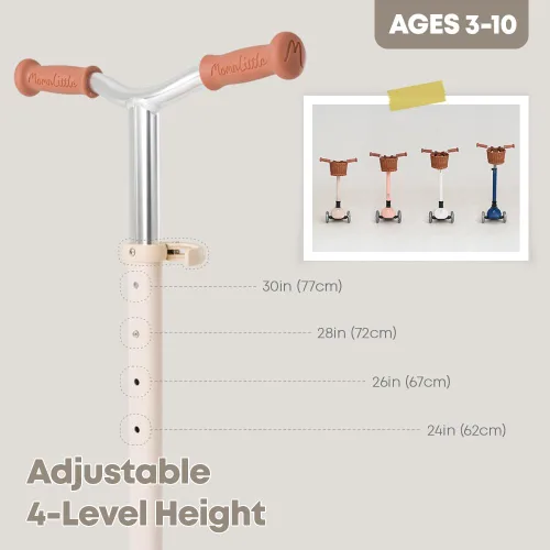 Miniatura 2 de MomnLittle - Patinete para niños de 3 a 10 años (beige/rosa/azul marino/blanco) de 3 ruedas con luces LED, certificado por la CPSC plegable y 4