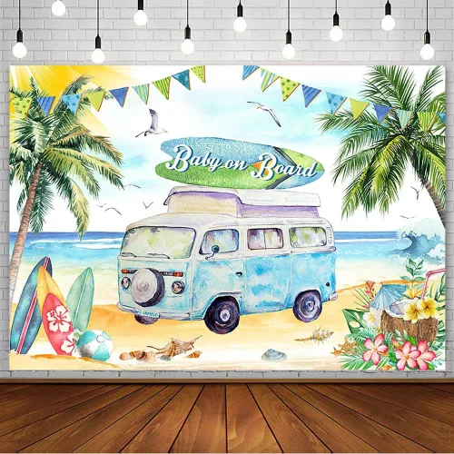 Miniatura 10 de AIBIIN Telón de fondo para baby shower de bebé a bordo de 7 x 5 pies para niño, tropical, verano, mar, playa, baby shower, fotografía, fondo