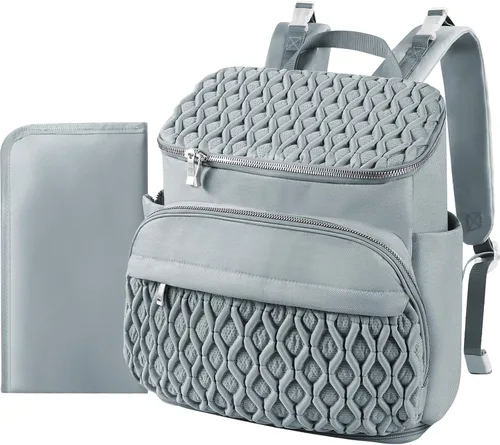 Miniatura 10 de Mochila para pañales, bolsa de bebé grande para niñas y niños, mochila de pañales de viaje con bolsillo aislado, bonita bolsa de pañales con correas