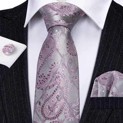 Miniatura 192 de Barry.Wang - Juego de corbata de seda para hombre, diseño de cachemira, pañuelo y gemelos de bolsillo