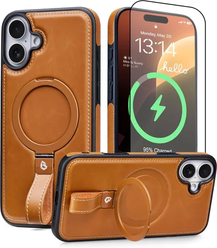 Miniatura 26 de Butaiga - Funda para iPhone 12 Pro Max con correa de cuero, soporte de anillo, color negro Finger Loop, Relieve Smartphone Pinky Strain