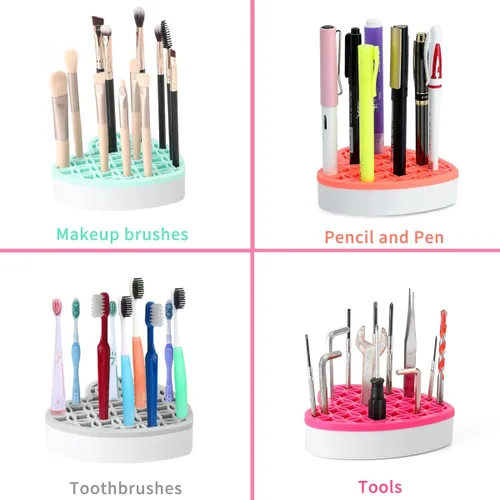 Miniatura 2 de Soporte de silicona para brochas de maquillaje, organizador de cosméticos, soporte para bolígrafos para escritorio, estuche para lápices, Azul