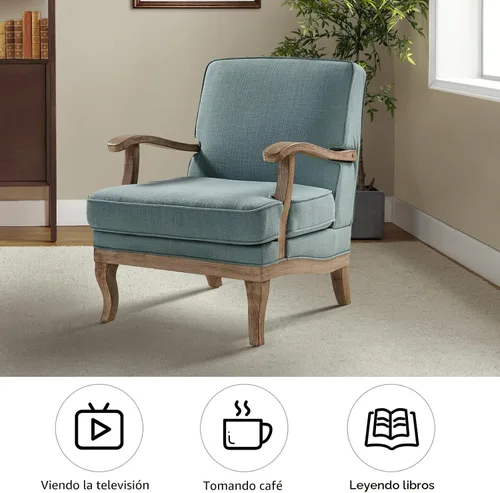 Miniatura 4 de HULALA HOME Juego de 2 sillas decorativas de mediados de siglo, modernas, tapizadas, con reposabrazos y patas de madera maciza, silla de lectura Azul