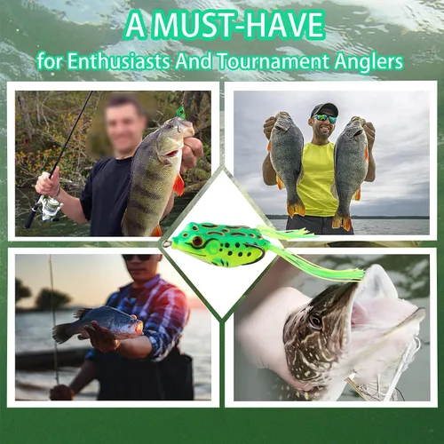 Miniatura 7 de 5 piezas de conjuntos de señuelos de rana de agua superior con caja de cebo, señuelos de pesca de rana rayada de agua superior, cebo suave