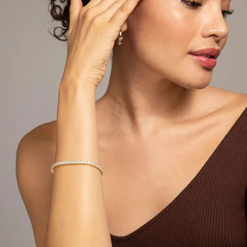 Miniatura 4 de PAVOI Pulsera de tenis clásica chapada en oro de 14K con circonita cúbica Pulseras de oro para mujer CZ de 0.16 in, tamaño 6.5-7.5 pulgadas