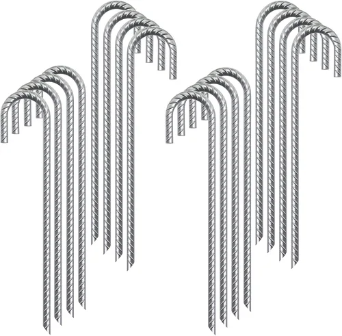 Miniatura 12 de Rebar Estacas de 12 pulgadas, paquete de 10 estacas de metal resistente en J, estacas de valla para trampolín, valla, tienda de campaña