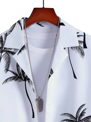 Miniatura 3 de MakeMeChic Conjunto casual de 2 piezas para hombre manga corta botones y pantalones cortos