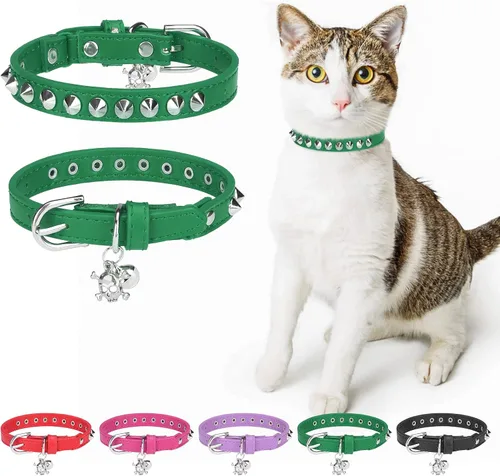 Miniatura 26 de Collares de cuero DILLYBUD para gatos macho y hembra con campana y cinturón elástico de seguridad, collar ajustable con hebilla de seguridad