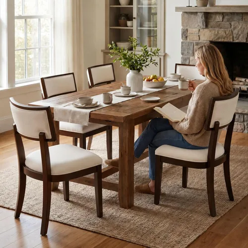 Miniatura 13 de Juego de 2 sillas de comedor modernas de mediados de siglo tapizadas de piel sintética con respaldo curvo, sillas de cocina de granja de madera Verde