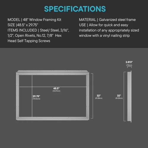 Miniatura 3 de Kits de marcos de ventana de pared lateral de 42 pulgadas y pared de extremo de 48 pulgadas para contenedores de envío y latas de mar