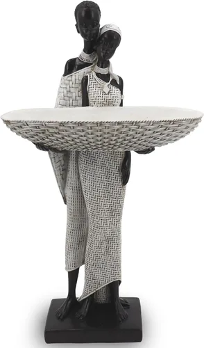 Miniatura 13 de Lescafita Escultura de mujer africana con cuenco de hoja de oro, figura de resina hecha a mano, estatua de arte tribal exótico para sala de estar