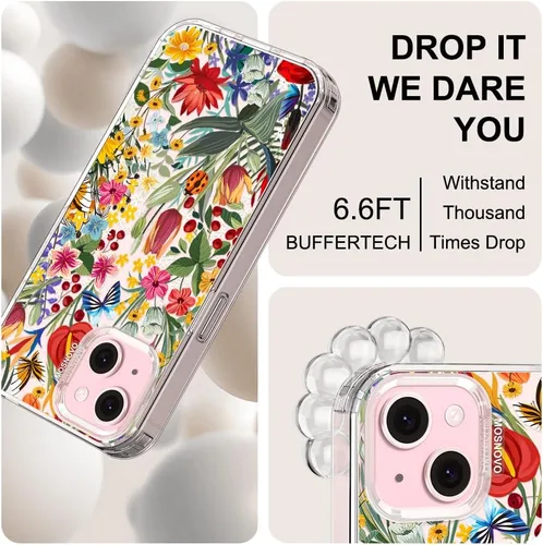 Miniatura 5 de MOSNOVO Funda para iPhone 15, grado militar, probada en caídas de 6.6 pies, transparente con diseño de jardín Claro - En El Jardín