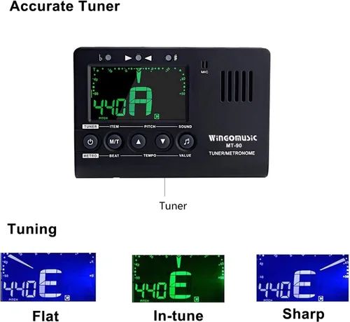 Miniatura 3 de WINGO Metrónomo Digital, Sintonizador y Generador de Tonos - Dispositivo 3 en 1 (Negro) - para Cromático, Guitarra, Bajo, Ukelele, Violín - Batería