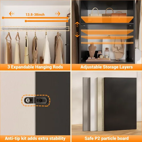 Miniatura 6 de Homieasy Sistema Organizador de Armario de 96 Pulgadas, Organizador de Armario Walk-In Personalizable de 8 Pies con Varillas para Colgar, Perchero
