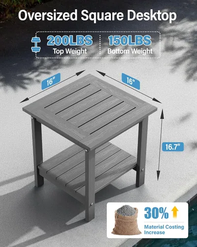 Miniatura 2 de YEFU Mesa auxiliar para exteriores para patio: 16 x 16 pulgadas, HIPS - Mesa auxiliar cuadrada pequeña para exteriores, mesas Adirondack de 2