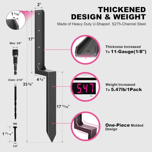 Miniatura 2 de IRONBABE Kit de reparación de postes de valla – Estacas de anclaje de acero de una pieza para fijar rápidamente postes de madera rotos / inclinados