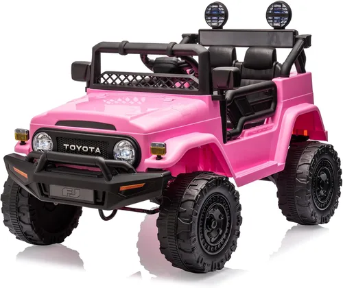 Auto de paseo de 12 V para niños, camión Toyota con licencia, automóvil eléctrico para niños con control remoto, música, luces LED, sistema de Rosa