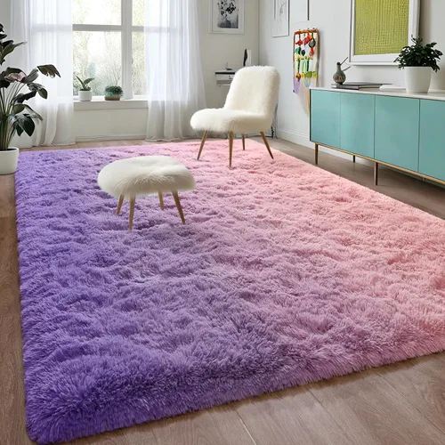 Miniatura 10 de DweIke Alfombras esponjosas de lujo para niños para sala de estar, dormitorio, 4 x 6 pies, alfombra de área negra y azul para niñas y niños, Azul