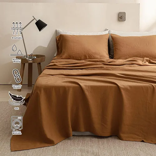 Miniatura 9 de Simple&Opulence - Juego de sábanas de lino 100% lavado, estilo básico, 4 piezas (1 sábana encimera y 1 sábana bajera y 2 fundas de almohada), lino