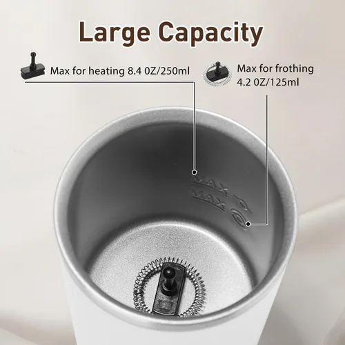Miniatura 3 de Espumador de leche, vaporizador eléctrico de leche, máquina automática de espuma fría y caliente de 8.4 onzas líquidas y calentador de leche
