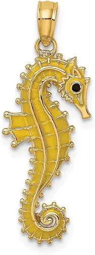Miniatura 4 de Colgante de oro amarillo macizo de 14 k con forma de caballito de mar esmaltado en 3D 0827in x 0394in