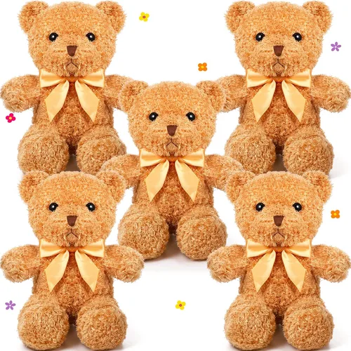 Miniatura 9 de HyDren 5 piezas de osos de peluche animales suaves juguetes de felpa de San Valentín, 12 pulgadas, lindo oso pequeño y lanudo con capucha y corbatín