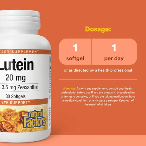 Miniatura 3 de Natural Factors - Luteína 20 mg, antioxidante natural para apoyar la salud ocular, 30 geles blandos