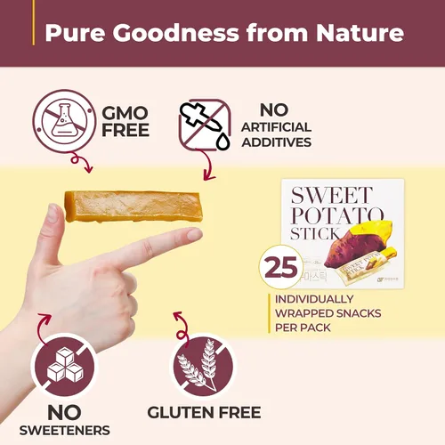 Miniatura 7 de Gangwon Export - Bocadillos masticables coreanos de batata dulces envueltos individualmente [25] – Palitos de batata veganos 100% naturales – Sin