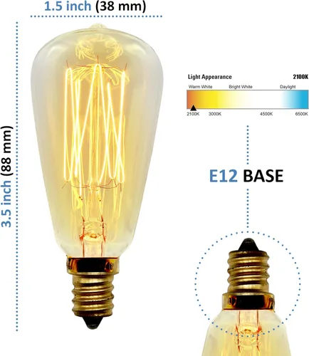 Miniatura 2 de Bombilla Edison retro vintage, ST38, 40 W, base E12 (pequeña), paquete de 2