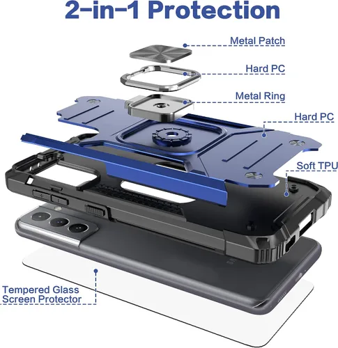 Miniatura 6 de Funda híbrida para Samsung Galaxy S21 FE 5G con protector para Samsung Galaxy S21 FE 5G, color azul