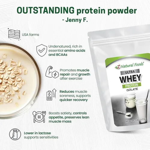 Miniatura 4 de Z Natural Foods Ultra Whey Protein - Polvo aislado de proteína de suero puro, sin sabor, sin azúcar, aislado de suero sin sabor con proteínas